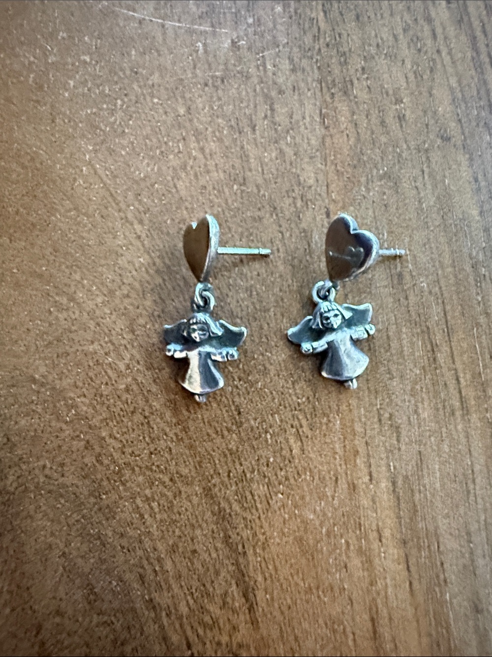 James Avery Retired Heart Top Angel Dangle Stud Earrings - Sterling silver
